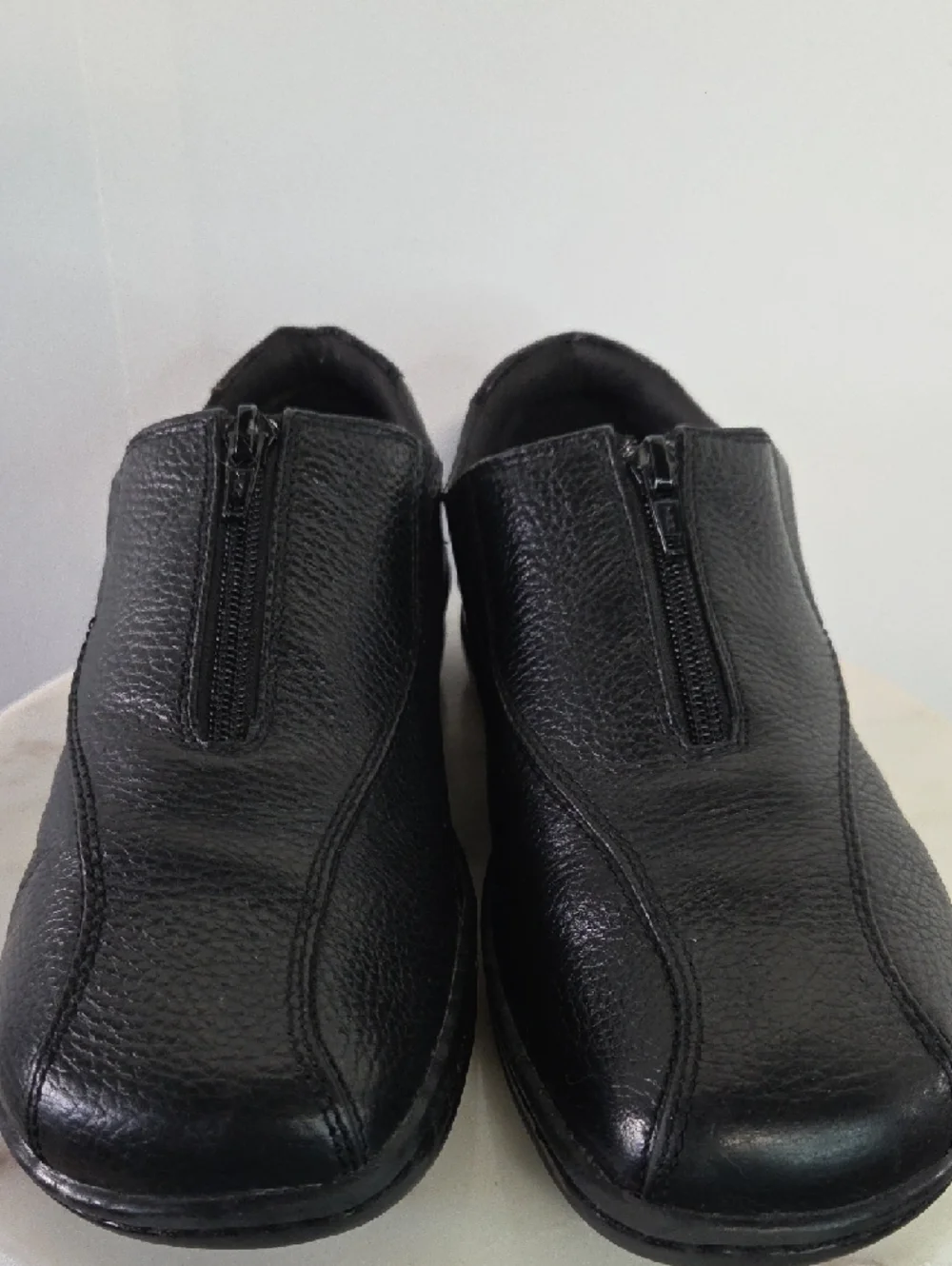 Men's Black Leather Zip Slip-On Loafers Size 9W
